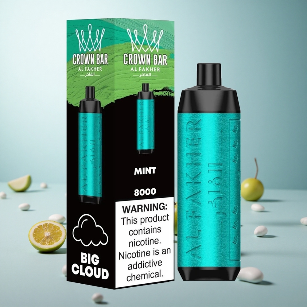 Al Fakher Crown Bar 8000 Crystal Einweg Vape mit 600mAh Akku und Typ-C-Ladekabel