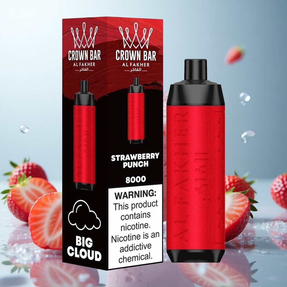Al Fakher Crown Bar 8000 Crystal Erdbeer-Punch mit 5mg Nikotin und Typ-C-Ladung