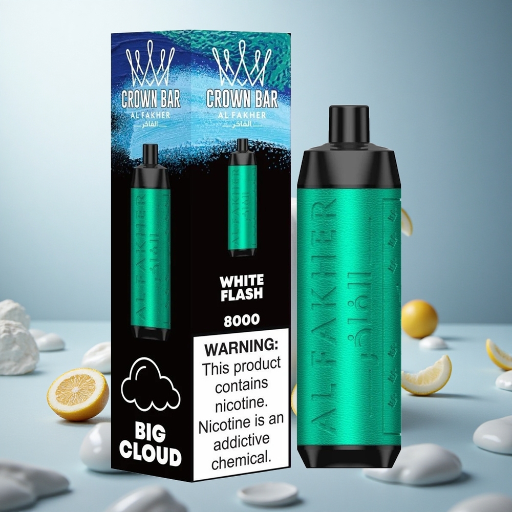 Al Fakher Crown Bar 8000 Crystal Weißer Blitz Wegwerf-Vape mit 18ml Flüssigkeit und 5mg Nikotin