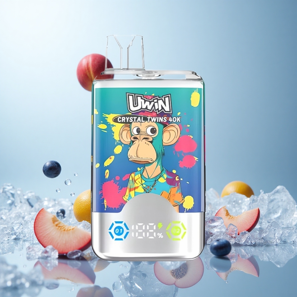 Uwin Crystal Twins 40000 Blaubeer-Eis Sommerpfirsich-Eis mit Dual-Geschmack und Mesh-Coil