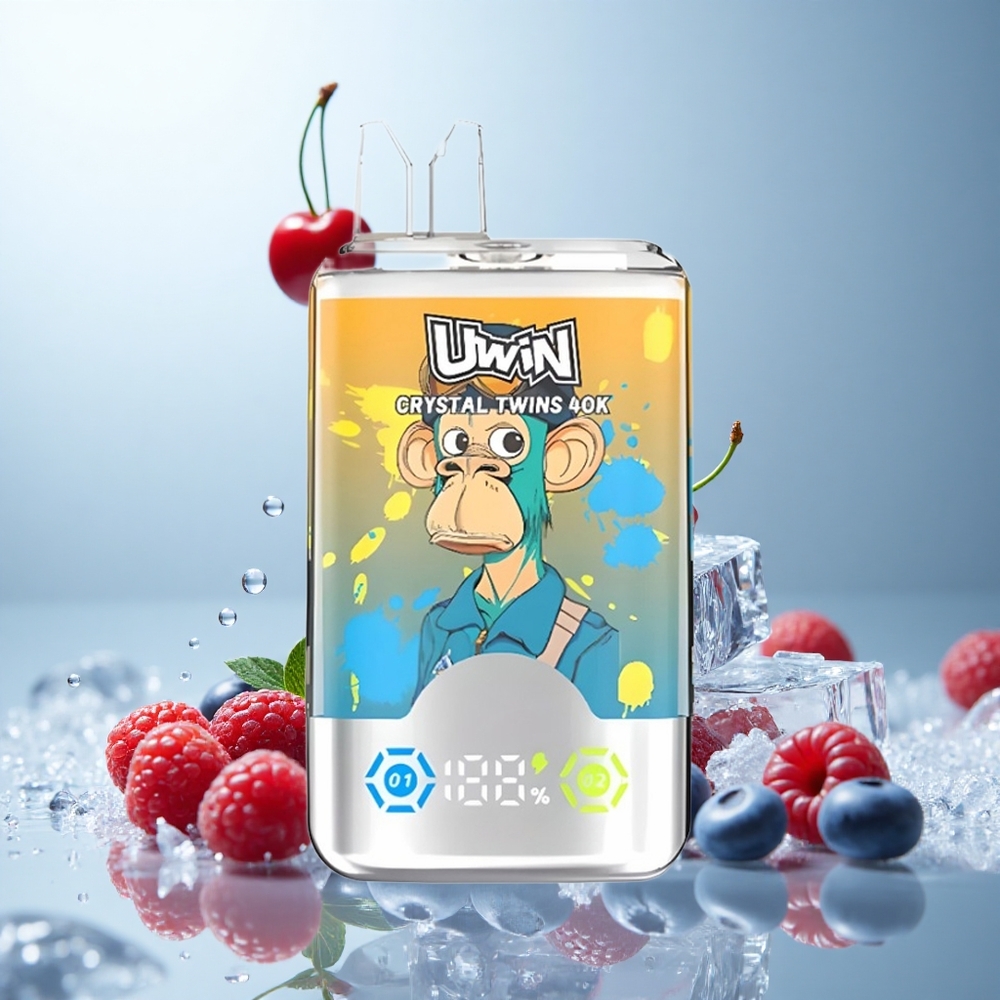 Uwin Crystal Twins 40000 Blaubeere Himbeere Kirsche Eis Zwei Geschmacksrichtungen Wiederaufladbar